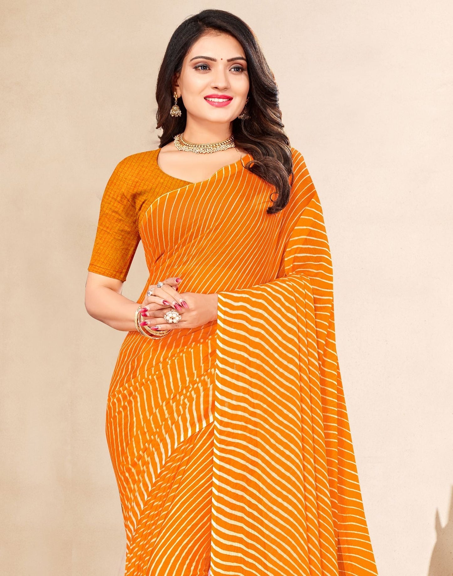 Turmeric Yellow Printed Chiffon Saree | Leemboodi