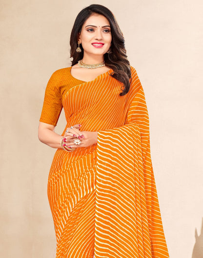 Turmeric Yellow Printed Chiffon Saree | Leemboodi