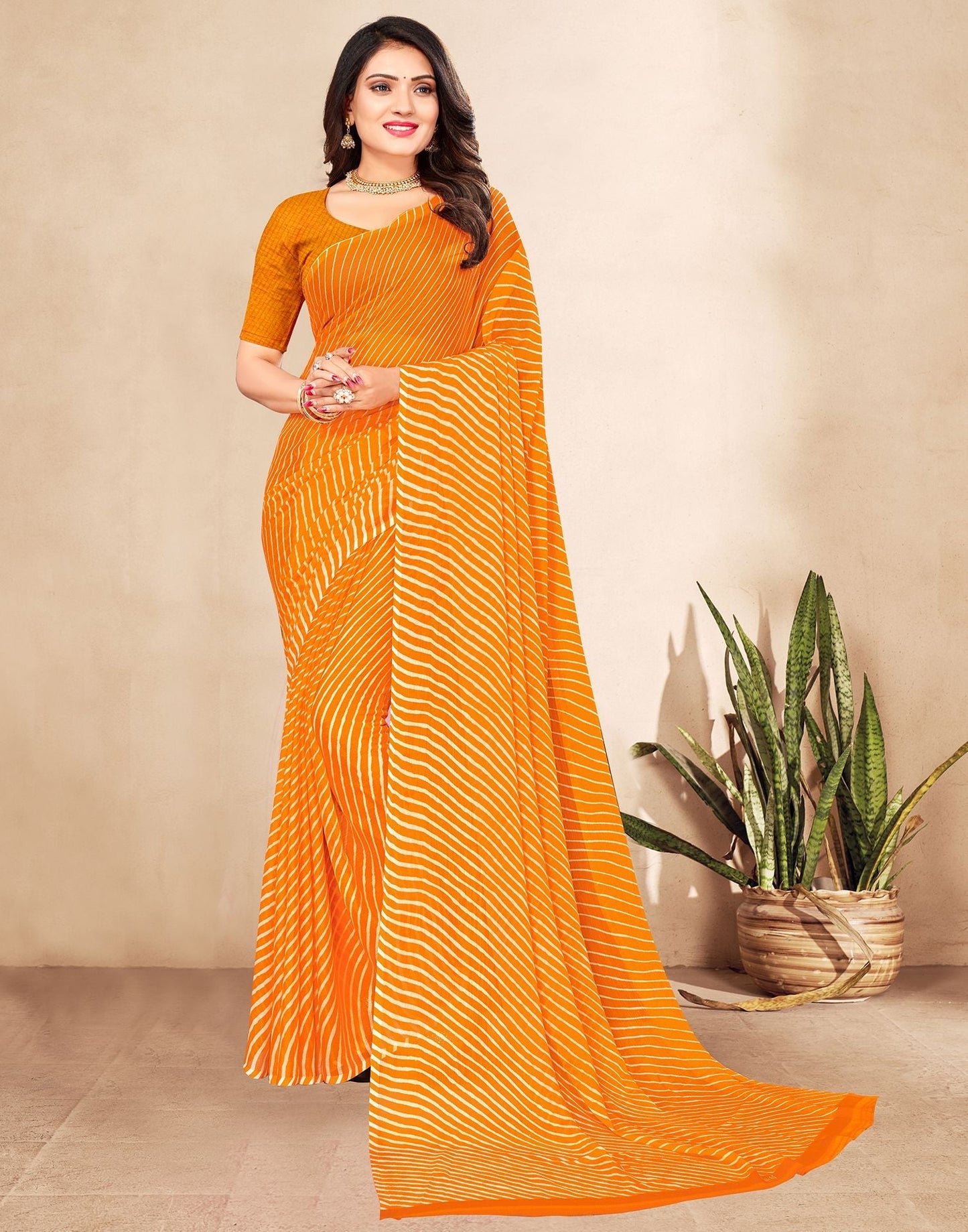 Turmeric Yellow Printed Chiffon Saree | Leemboodi