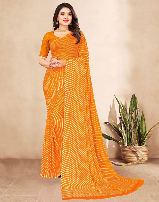 Turmeric Yellow Printed Chiffon Saree | Leemboodi