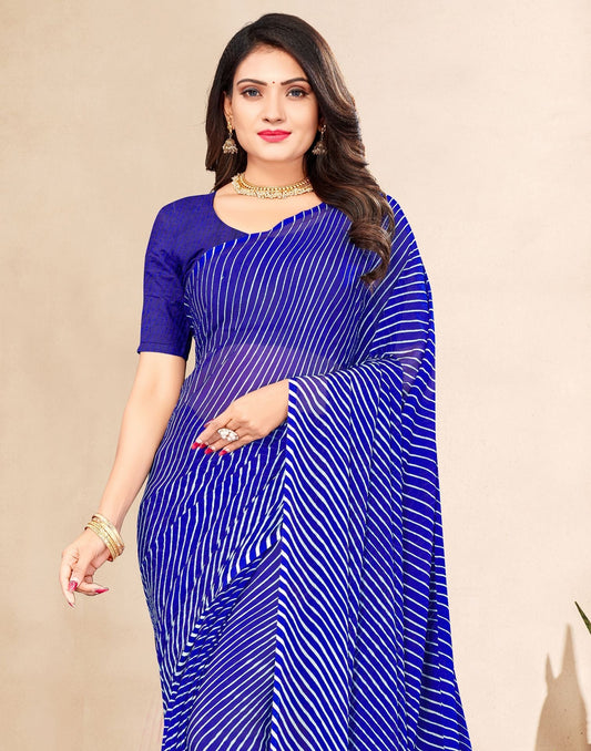 Navy Blue Printed Chiffon Saree | Leemboodi