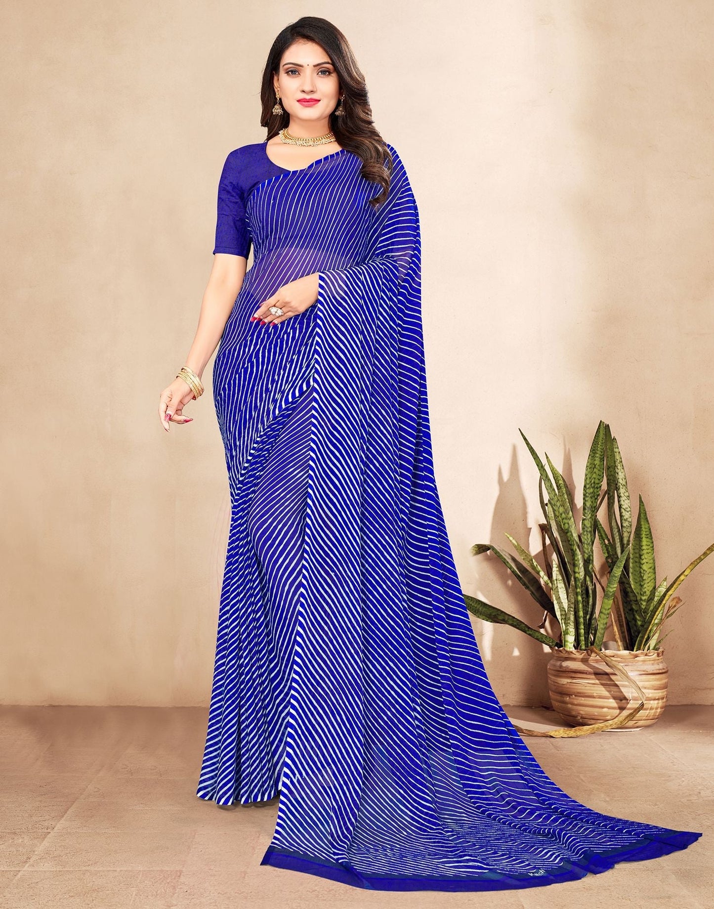 Navy Blue Printed Chiffon Saree | Leemboodi