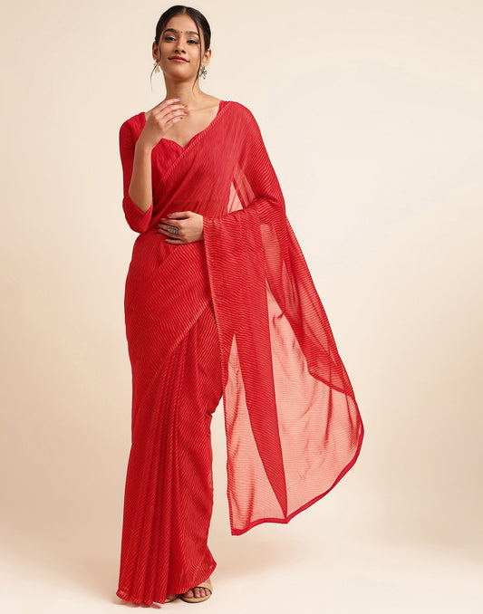 Red Chiffon Leheriya Printed Saree