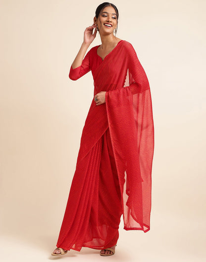 Red Chiffon Leheriya Printed Saree