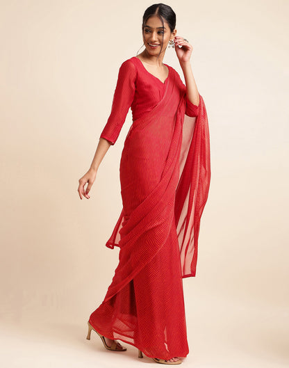 Red Chiffon Leheriya Printed Saree