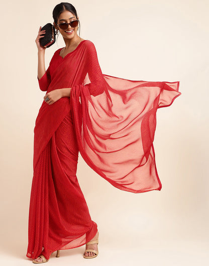 Red Chiffon Leheriya Printed Saree