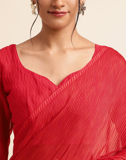 Red Chiffon Leheriya Printed Saree