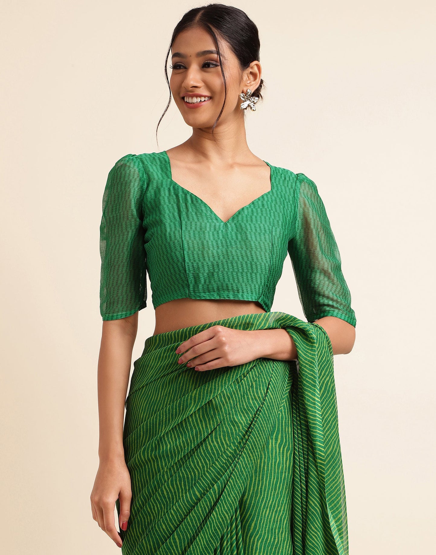 Green Chiffon Leheriya Printed Saree