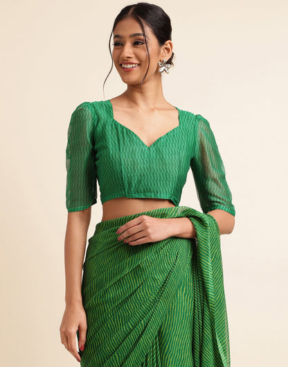 Green Chiffon Leheriya Printed Saree