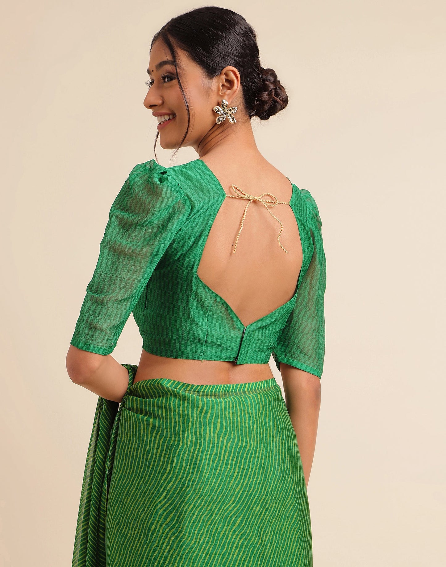 Green Chiffon Leheriya Printed Saree