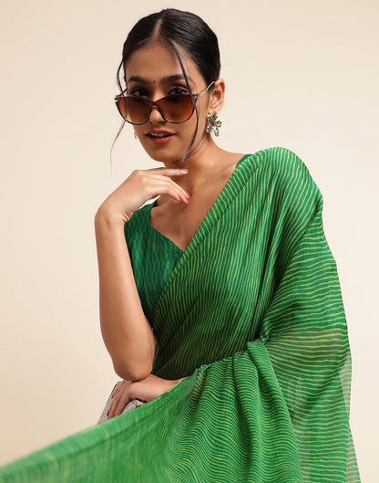 Green Chiffon Leheriya Printed Saree