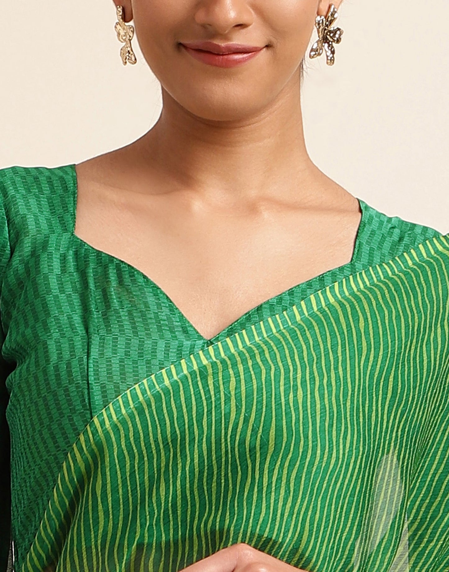 Green Chiffon Leheriya Printed Saree