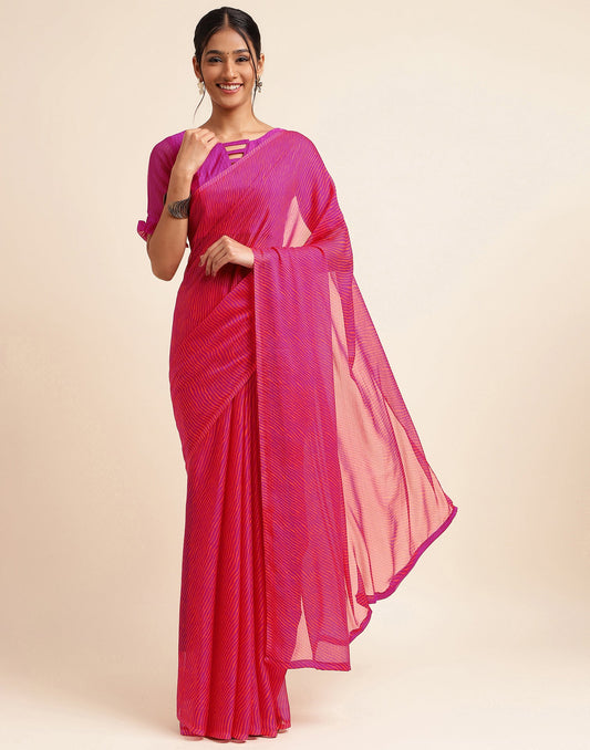 Rani Pink Chiffon Leheriya Printed Saree