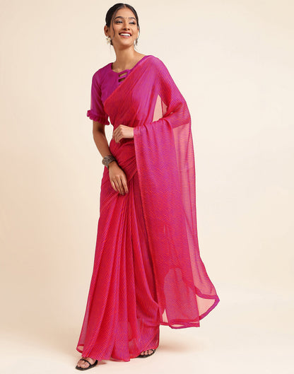 Rani Pink Chiffon Leheriya Printed Saree