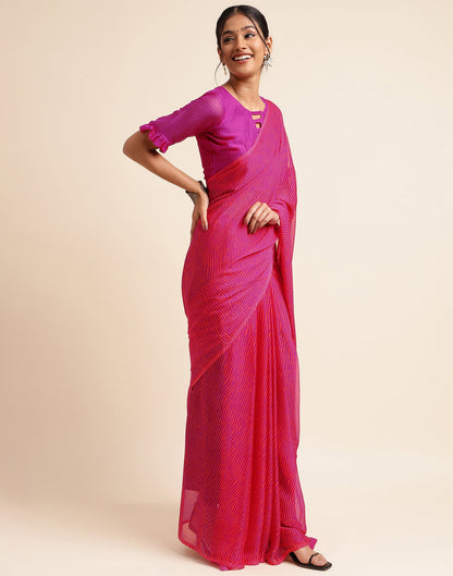 Rani Pink Chiffon Leheriya Printed Saree