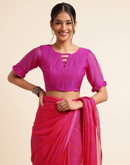 Rani Pink Chiffon Leheriya Printed Saree