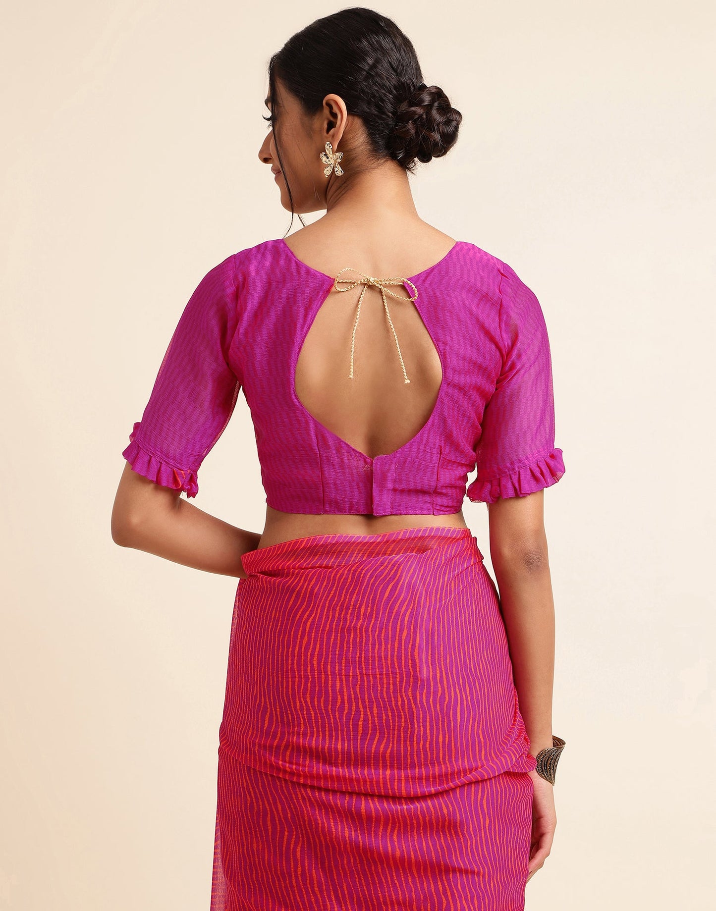 Rani Pink Chiffon Leheriya Printed Saree