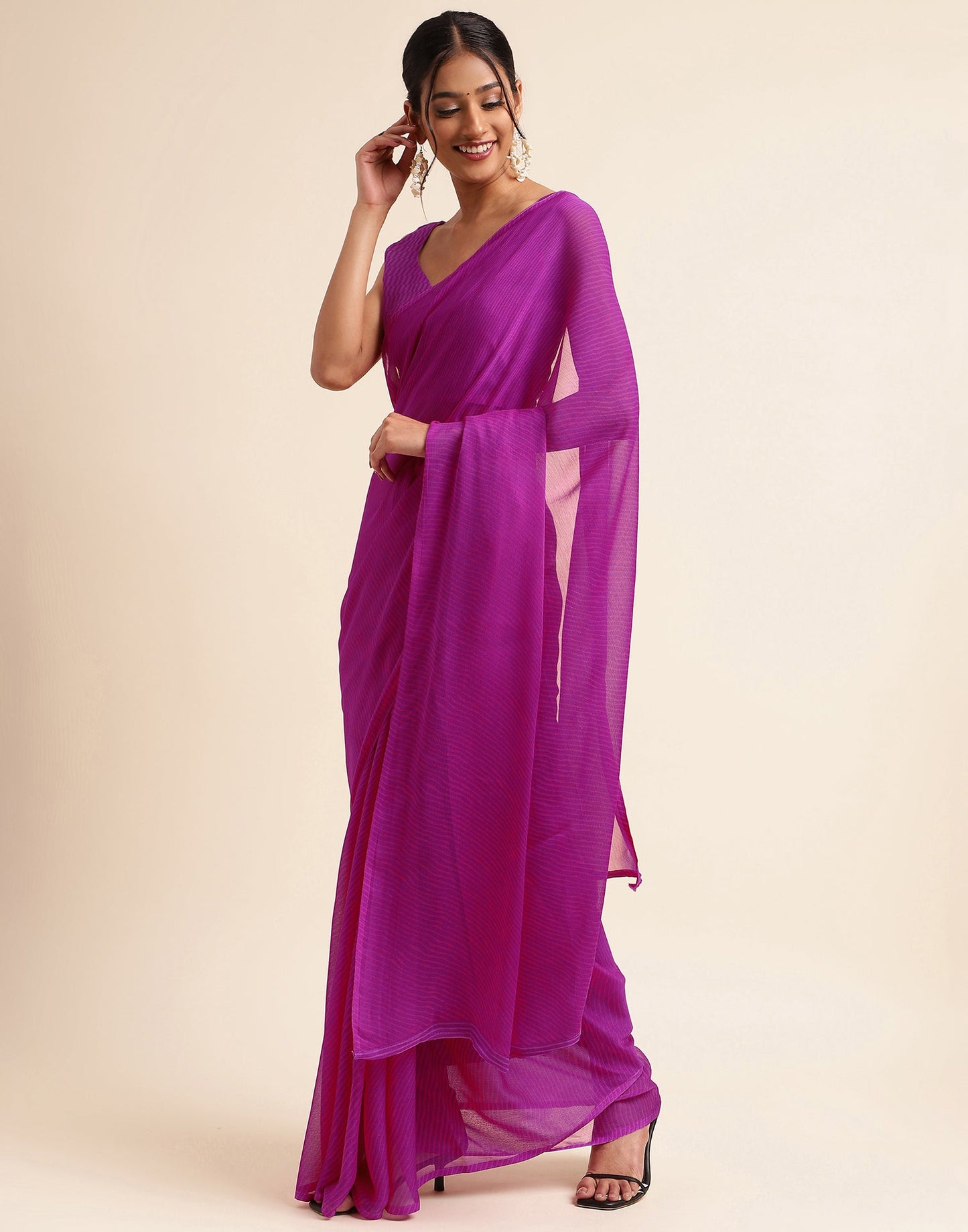 Purple Chiffon Leheriya Printed Saree