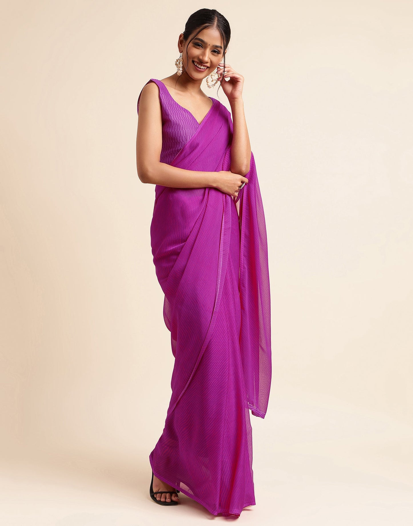 Purple Chiffon Leheriya Printed Saree
