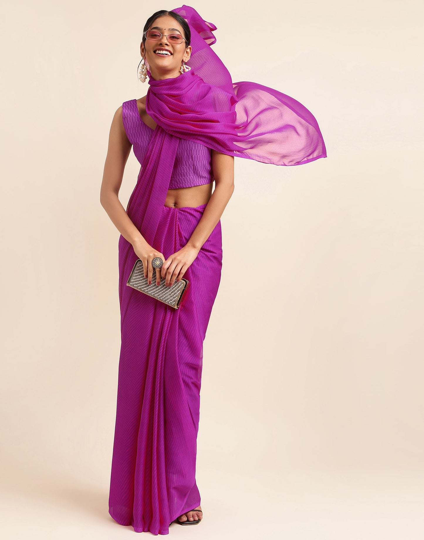 Purple Chiffon Leheriya Printed Saree
