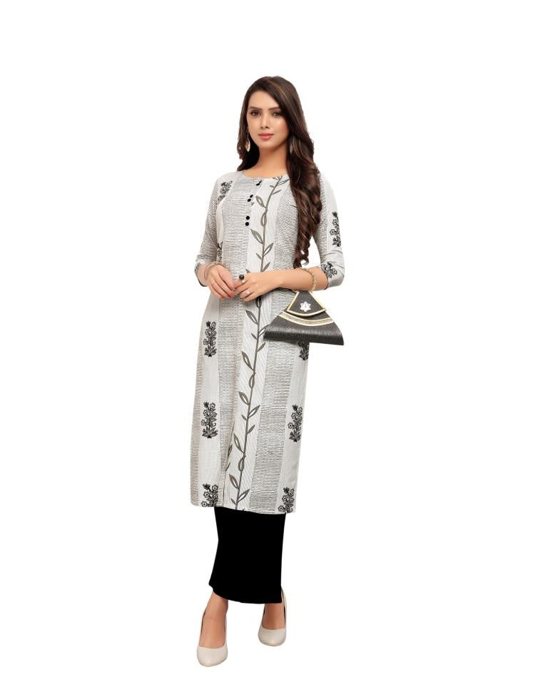 Off White Printed Cotton Kurti | Sudathi