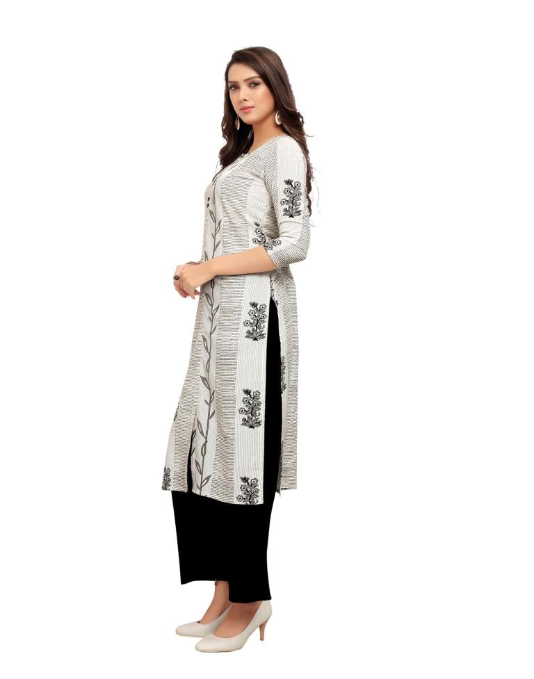 Off White Printed Cotton Kurti | Sudathi
