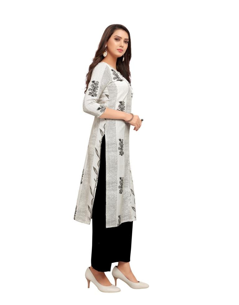 Off White Printed Cotton Kurti | Sudathi