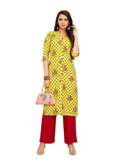 Yellow Printed Cotton Kurti | Sudathi