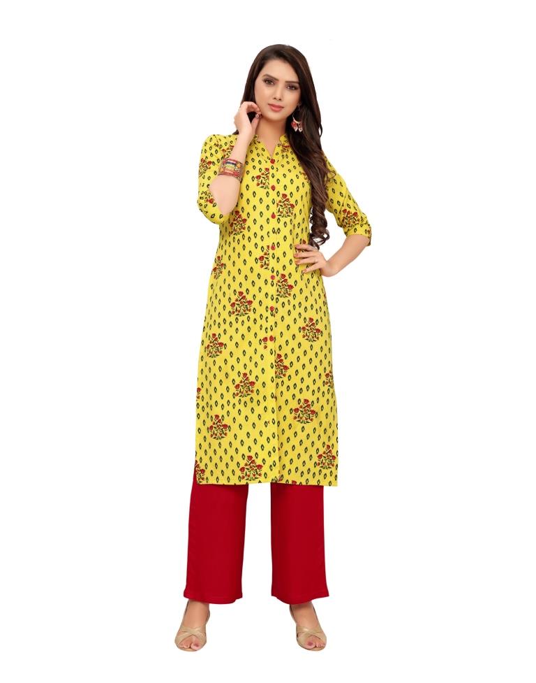 Yellow Printed Cotton Kurti | Sudathi