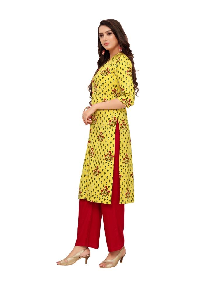 Yellow Printed Cotton Kurti | Sudathi