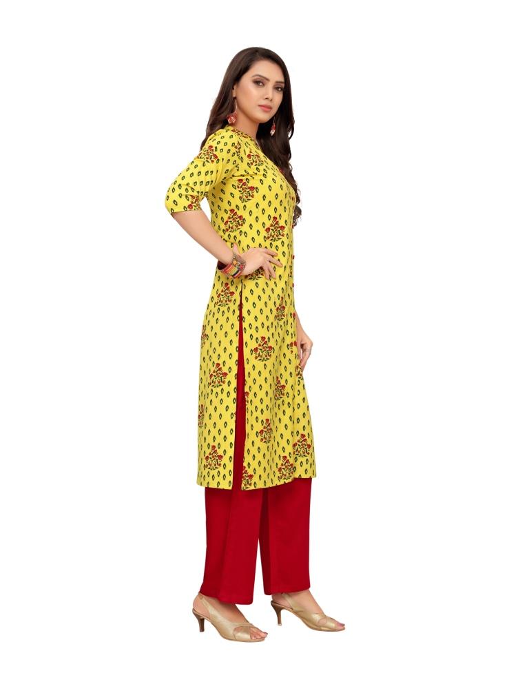 Yellow Printed Cotton Kurti | Sudathi