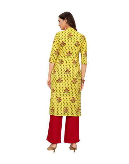 Yellow Printed Cotton Kurti | Sudathi