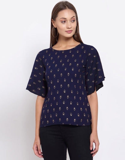 Navy Blue Printed Rayon Top | Sudathi