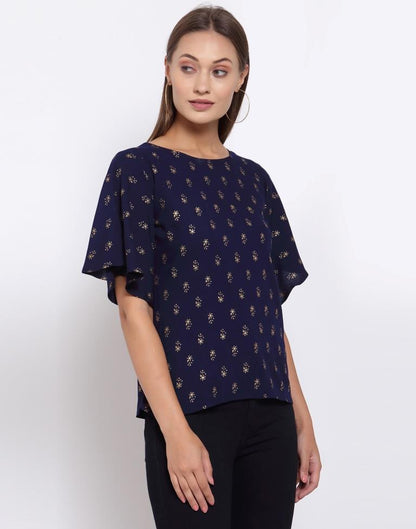 Navy Blue Printed Rayon Top | Sudathi