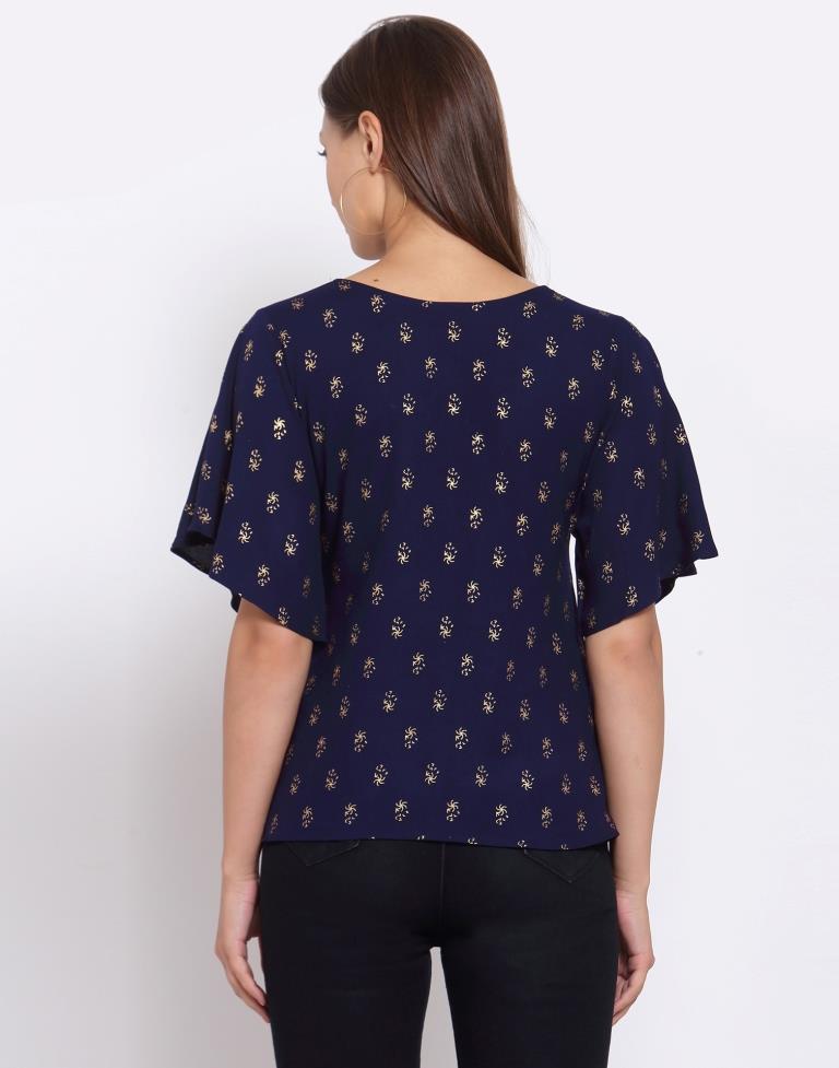 Navy Blue Printed Rayon Top | Sudathi