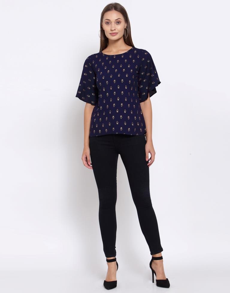 Navy Blue Printed Rayon Top | Sudathi