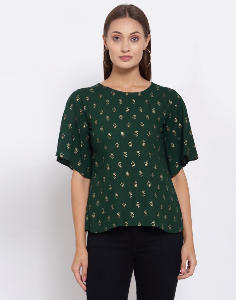 Dark Green Printed Rayon Top | Sudathi