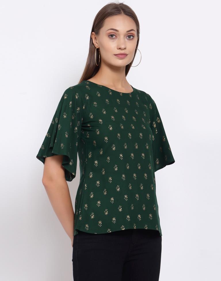 Dark Green Printed Rayon Top | Sudathi