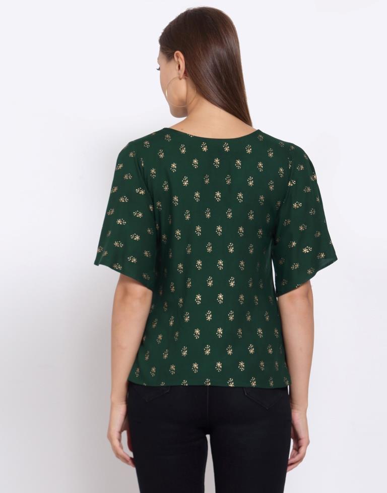 Dark Green Printed Rayon Top | Sudathi