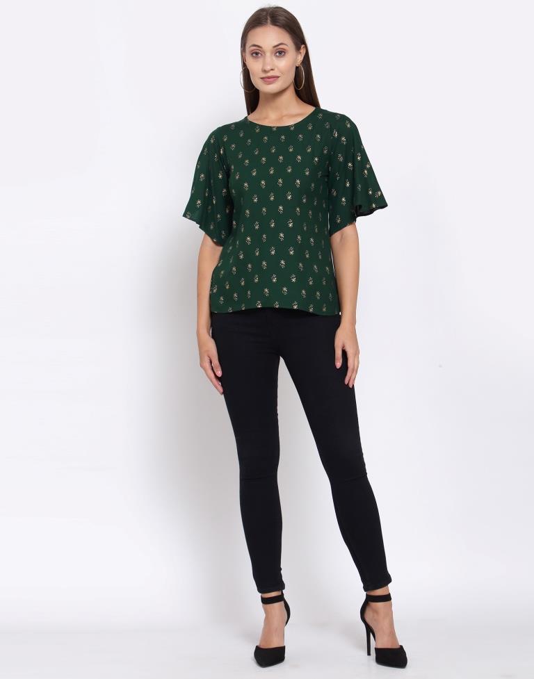 Dark Green Printed Rayon Top | Sudathi