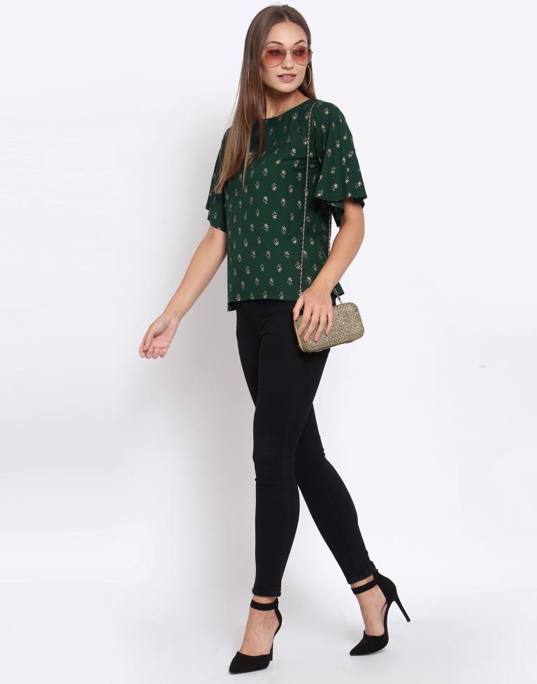 Dark Green Printed Rayon Top | Sudathi