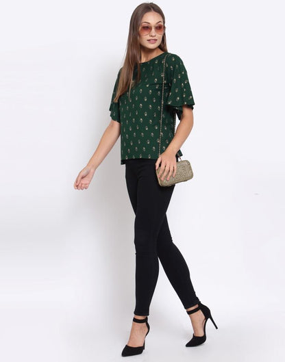 Dark Green Printed Rayon Top | Sudathi