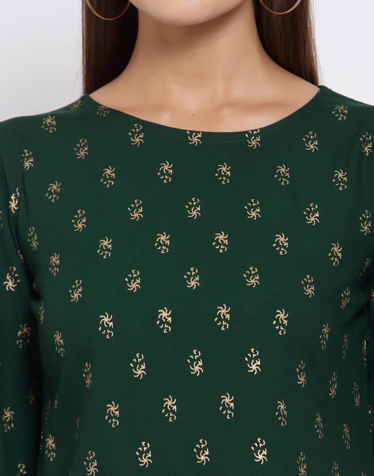 Dark Green Printed Rayon Top | Sudathi