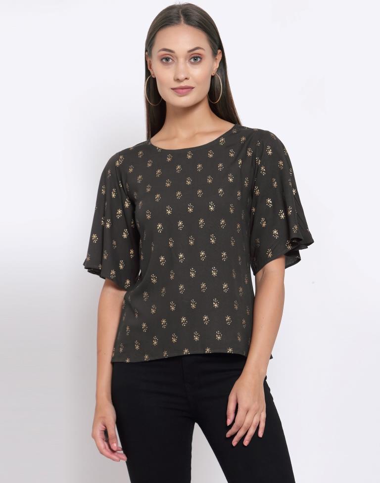 Charcol Grey Printed Rayon Top | Sudathi