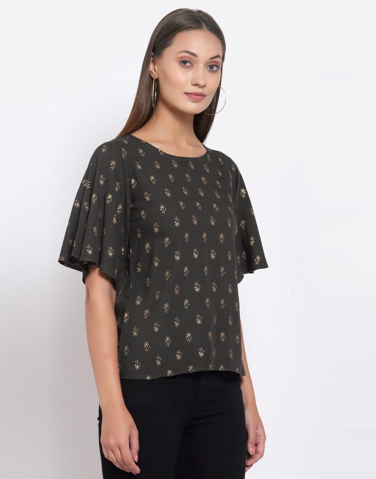 Charcol Grey Printed Rayon Top | Sudathi