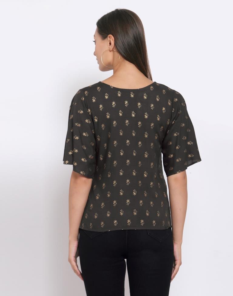 Charcol Grey Printed Rayon Top | Sudathi