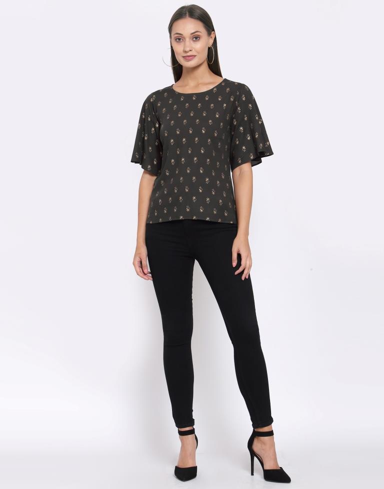 Charcol Grey Printed Rayon Top | Sudathi