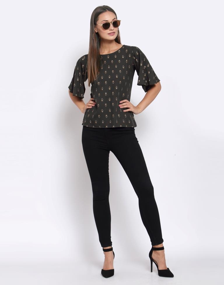 Charcol Grey Printed Rayon Top | Sudathi