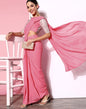 Pink Lycra Pre-Draped Saree With Embellished Border | Leemboodi
