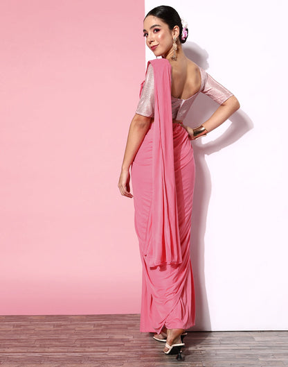 Pink Lycra Pre-Draped Saree With Embellished Border | Leemboodi